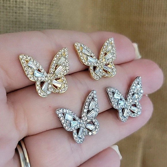 CRYSTAL SHIMMER BUTTERFLY EARRINGS, Choice of Color - Picture 8 of 10